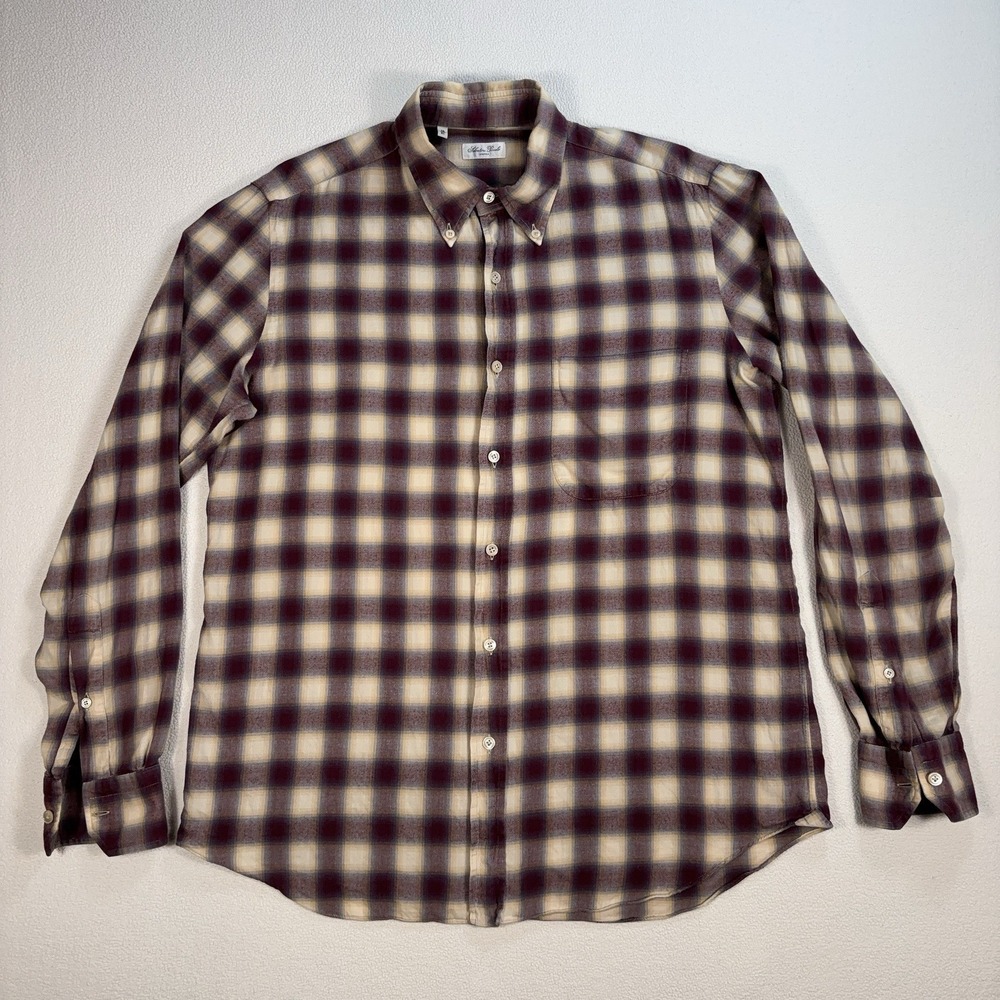 Salvatore Piccolo Lightweight Flannel Shirt Men's 16 / 41 Burgundy Plaid Cotton